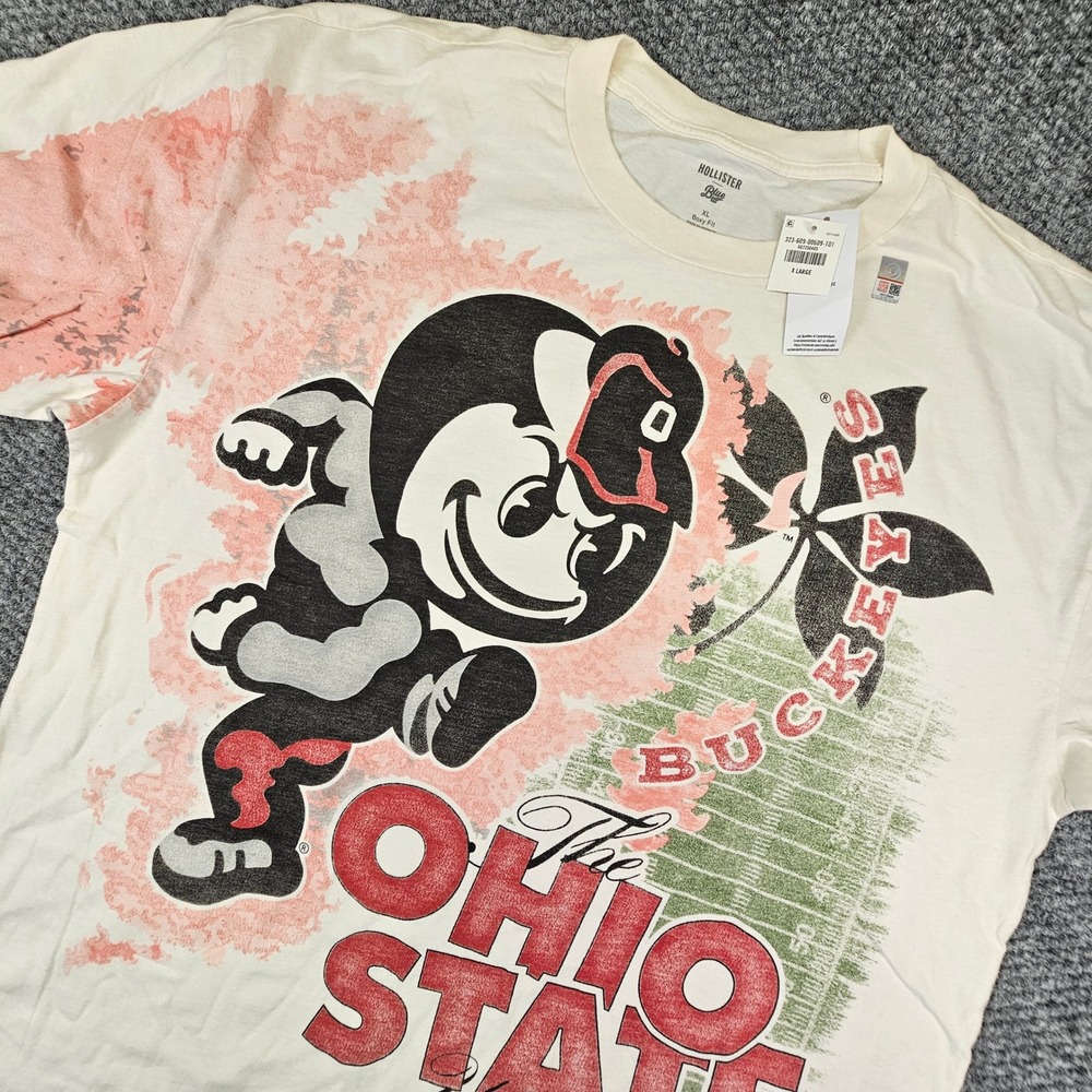 Hollister Blue 84 Ohio State University Buckeyes Brutus Graphic Tee Cream XL New